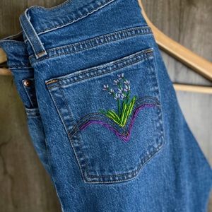 Wedgie Straight Levi’s jeans hand embroidered by seller.